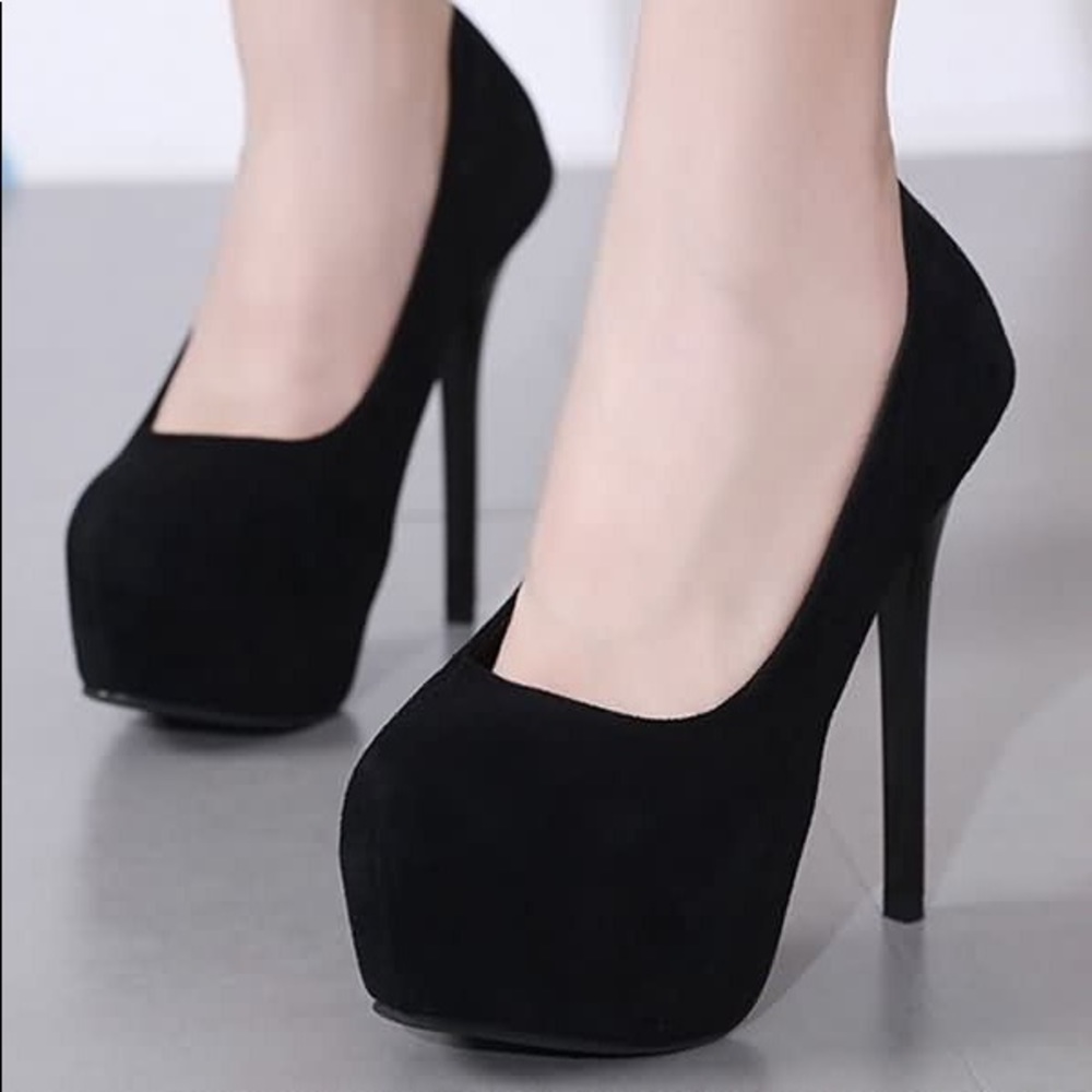 black suede high heel
